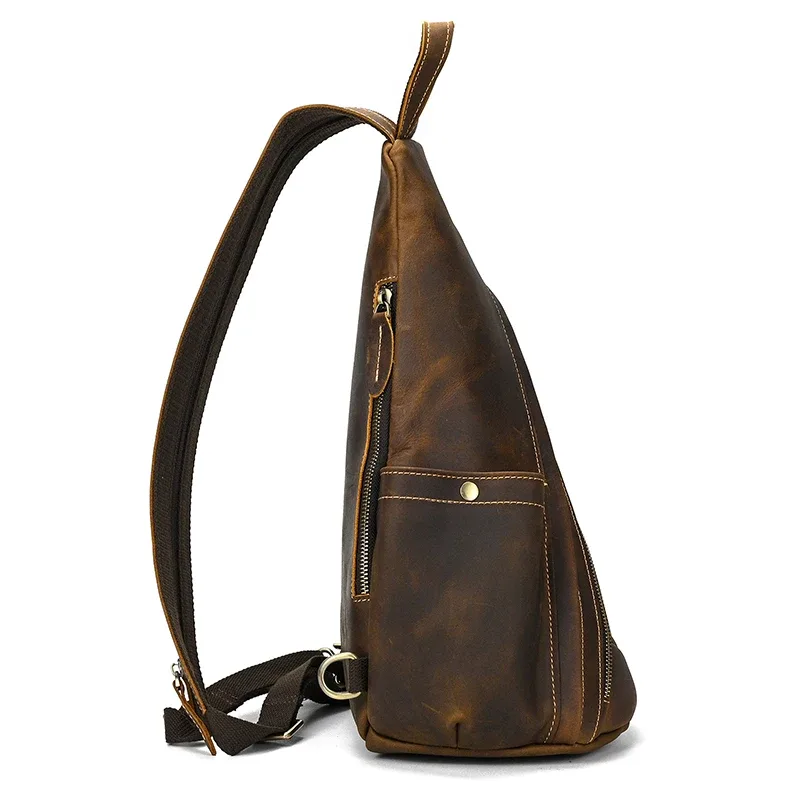 sac à dos de poitrine en cuir véritable pour motard, sacs d'équitation en plein air pour hommes, sacs à bandoulière pour hommes, cuir de vache, initié unique