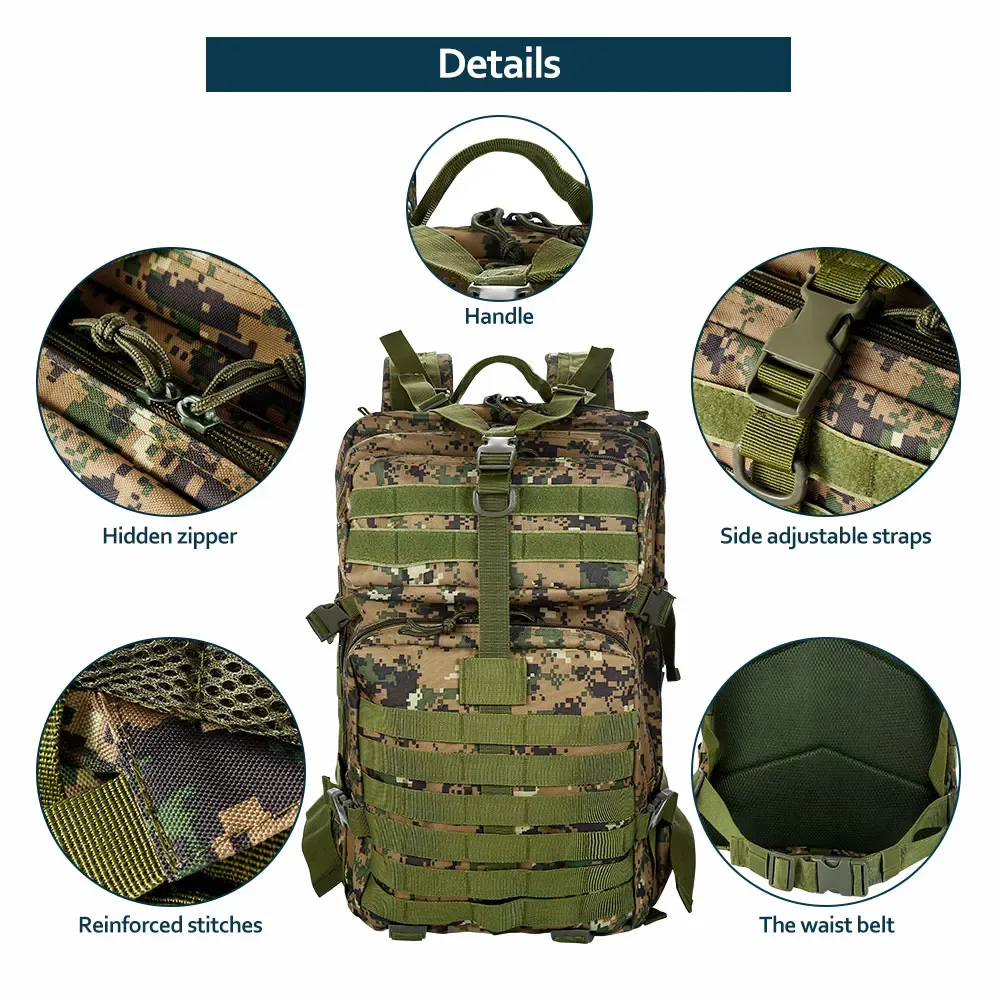 50 litres extérieur tactique double épaule grand 3p sac à dos backcountry cyclisme sport sac à dos voyage attaque camouflage multi-fu