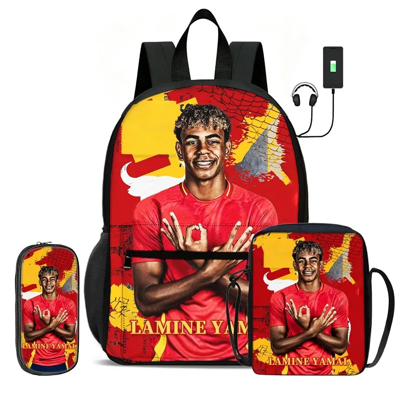 sac à dos scolaire pour enfant, sac à dos de sport de football avec sac à bandoulière, trousse à crayons, ensemble de 3 sacs l-lamin yamal, sac à dos de star du football