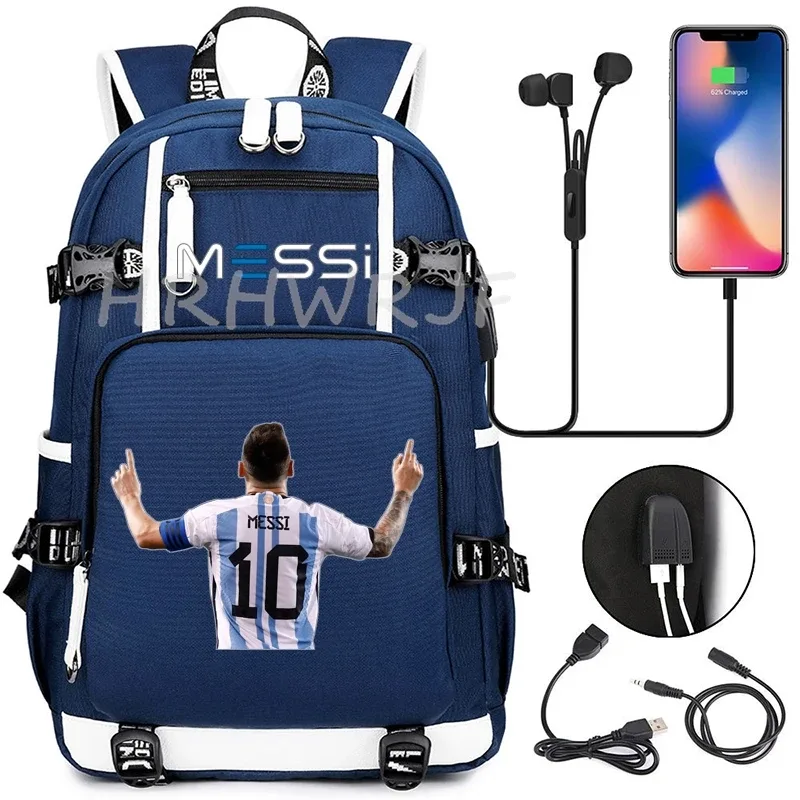 sac à dos de sport de football messi en tissu oxford avec fermeture à loquet, grande capacité, pour ordinateur portable, loisirs, voyage, école et étudiants