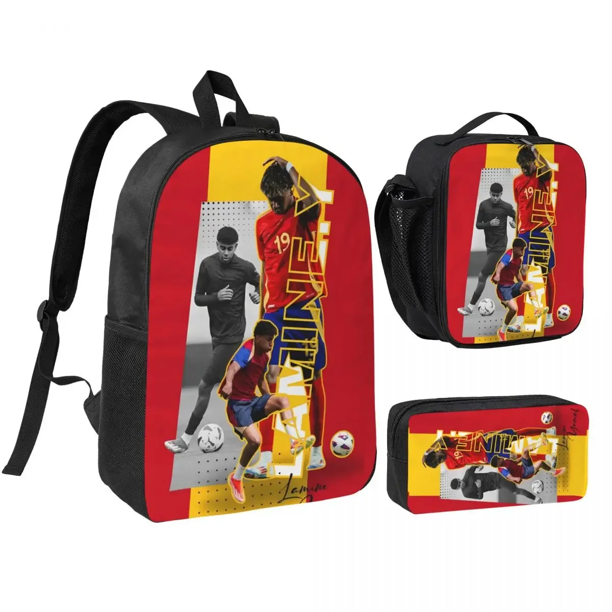 3pecs/ensemble lamine y-yamal football sac à dos pour étudiant haute capacité sac à bandoulière sac à déjeuner trousse à crayons