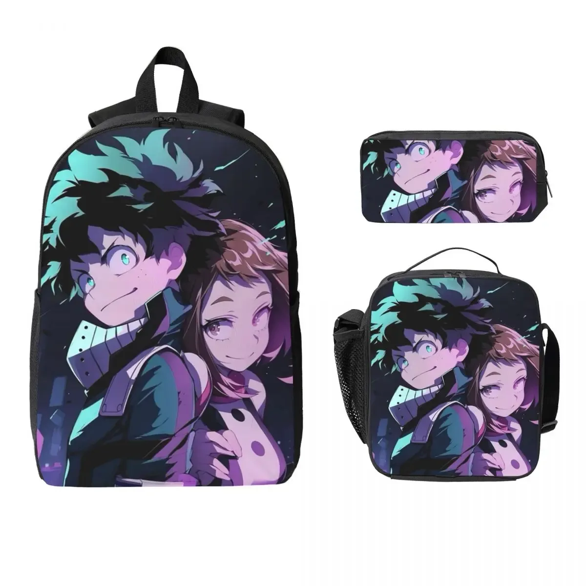 my hero academia – sac à dos pour étudiants, garçons et filles, cartable d'école, sacs à bandoulière pour ordinateur, sac à déjeuner isolé 3ps, trousse à crayons