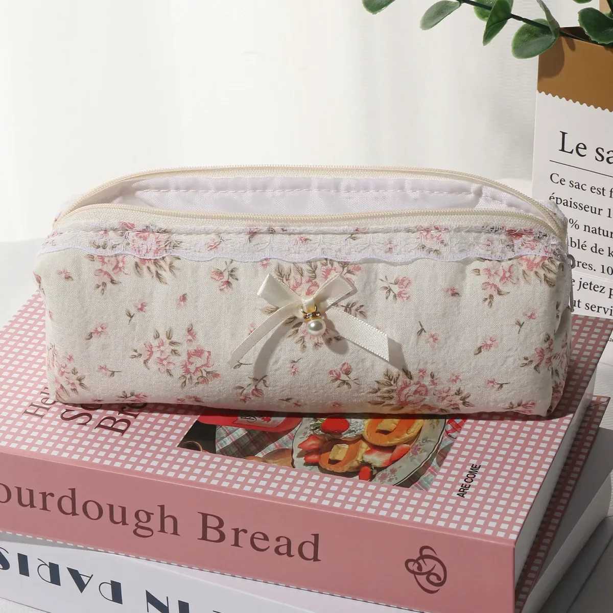 Sac de voyage pour pinceaux de maquillage en coton, pochette de rangement à motifs floraux pour brosses cosmétiques et articles de toilette pour femmes, organisateur Portable