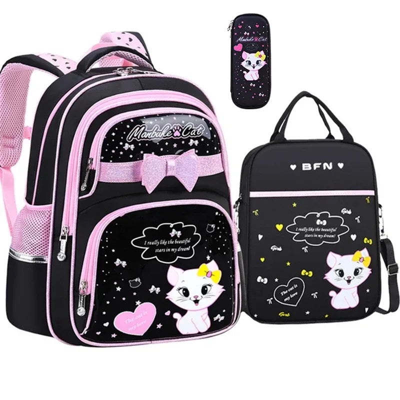 nouveau sac d'école primaire coréen en cuir pu 2020 mode filles mignonnes avec chat mignon sac à dos orthopédique étanche
