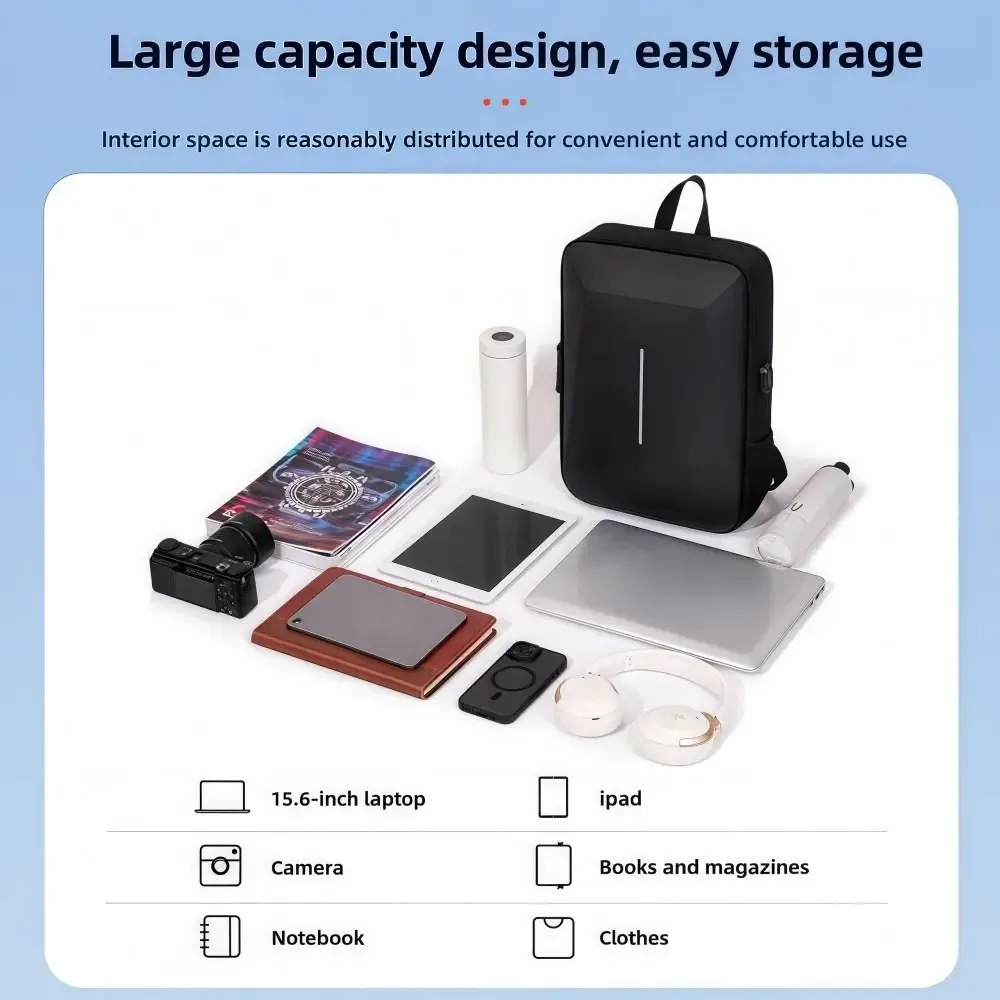 sac à dos antivol à coque rigide, grande capacité, polyvalent, décontracté, en eva, avec port de charge usb, étanche, sac d'ordinateur pour affaires