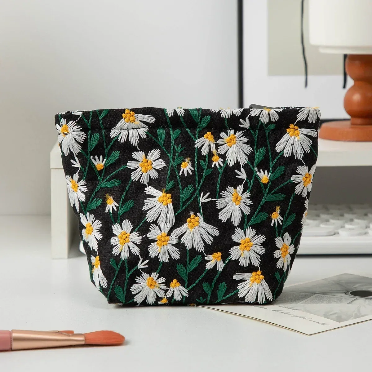 trousse de maquillage florale pour femme, trousse de beauté, broderie coréenne, poudres cosmétiques, trousse de toilette de voyage