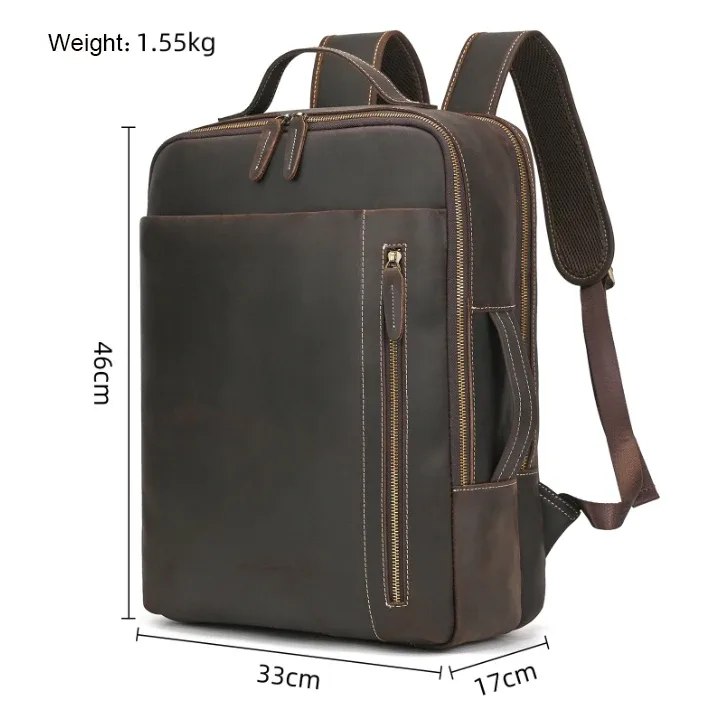 2025 nouveautés sac à dos en cuir pour voyage hommes mâle en cuir de vachette pochette d'ordinateur 15.6 "17 double épaule sac à dos pour homme rétro