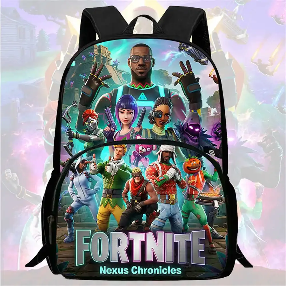 Sac à dos léger à motif de dessin animé Fortnite avec poche avant, sangle d'épaule réglable, unisexe, adapté aux enfants de 6 à 10 ans