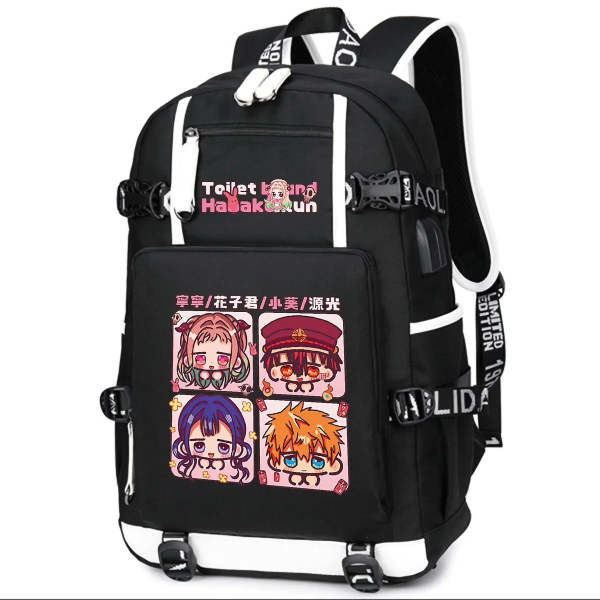 dessin animé toilette lié hanako-kun étudiants école sac à dos pour ordinateur portable oxford bookbag usb charge anime shouler sacs sac à dos décontracté