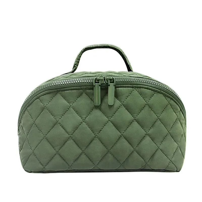 sac à cosmétiques matelassé de luxe, organiseur de maquillage grande capacité avec poignée, pochette de rangement pour articles de toilette de voyage pour femmes