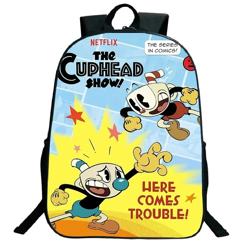 sacs de voyage, sacs d'école souples, sac à dos pour ordinateur portable, grande capacité, sac à dos imprimé cuphead pour garçons et filles, sac d'école cosplay pour étudiants
