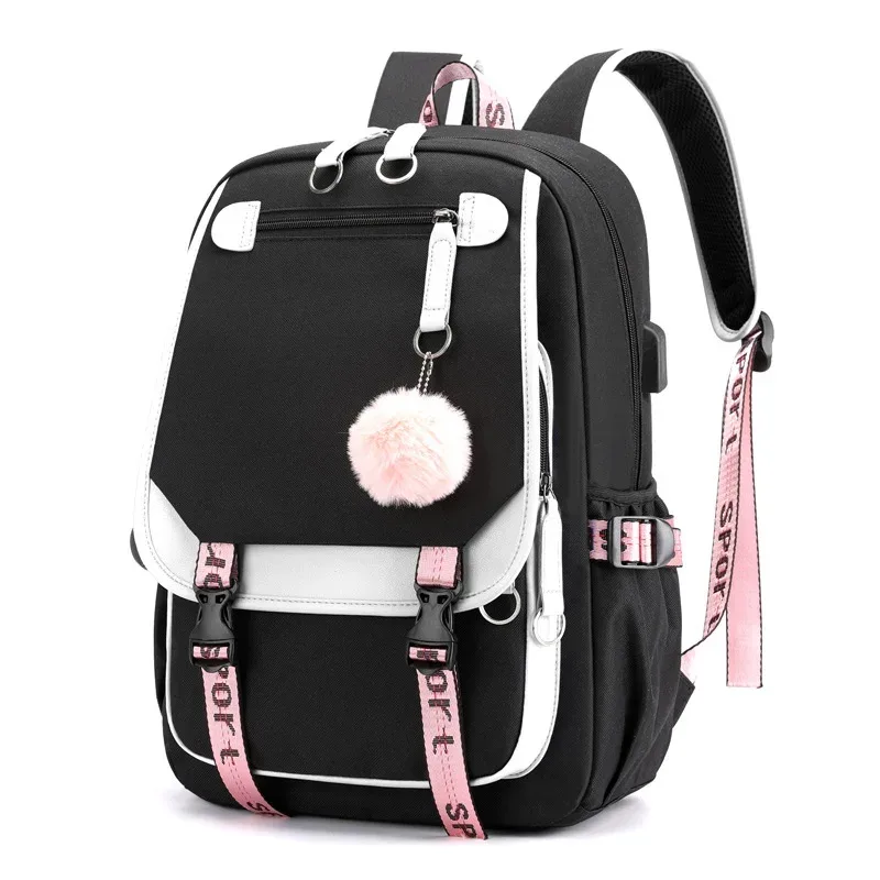 sacs à dos scolaires pour jeunes garçons filles sac à dos étudiants du collège kawaii sac d'école harajuku mode voyage sac à dos noir rose sac