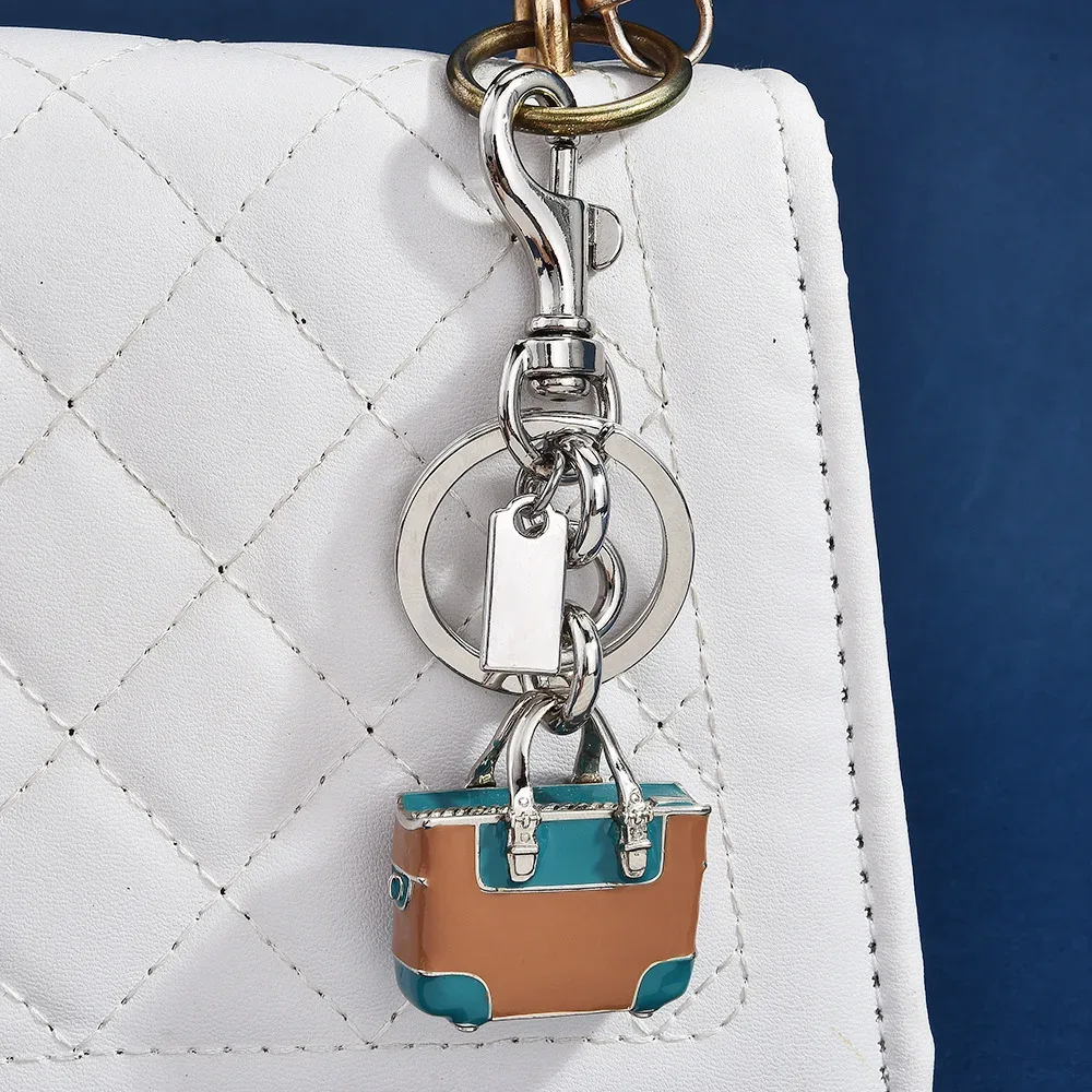 mini porte-clés en émail color block bleu, breloque de sac, étiquette métallique personnalisable, pendentif de sac à main pour femmes, accessoires de sac à dos
