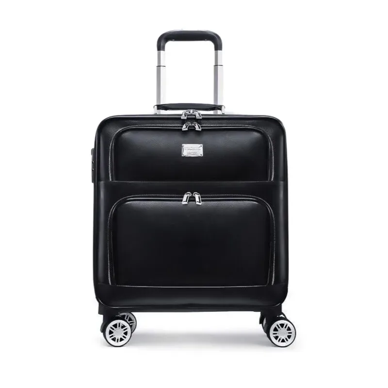 bagage à main de luxe en cuir véritable noir de 16/18/20/24 pouces-valise de voyage élégante approuvée par la 