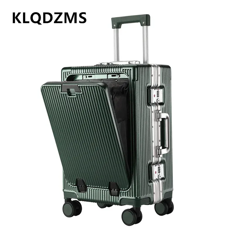 klqdzms valise pour ordinateur portable chargement usb valise d'embarquement pc ouverture avant cadre en aluminium boîtier de chariot 20 "24 pouces bagage à main