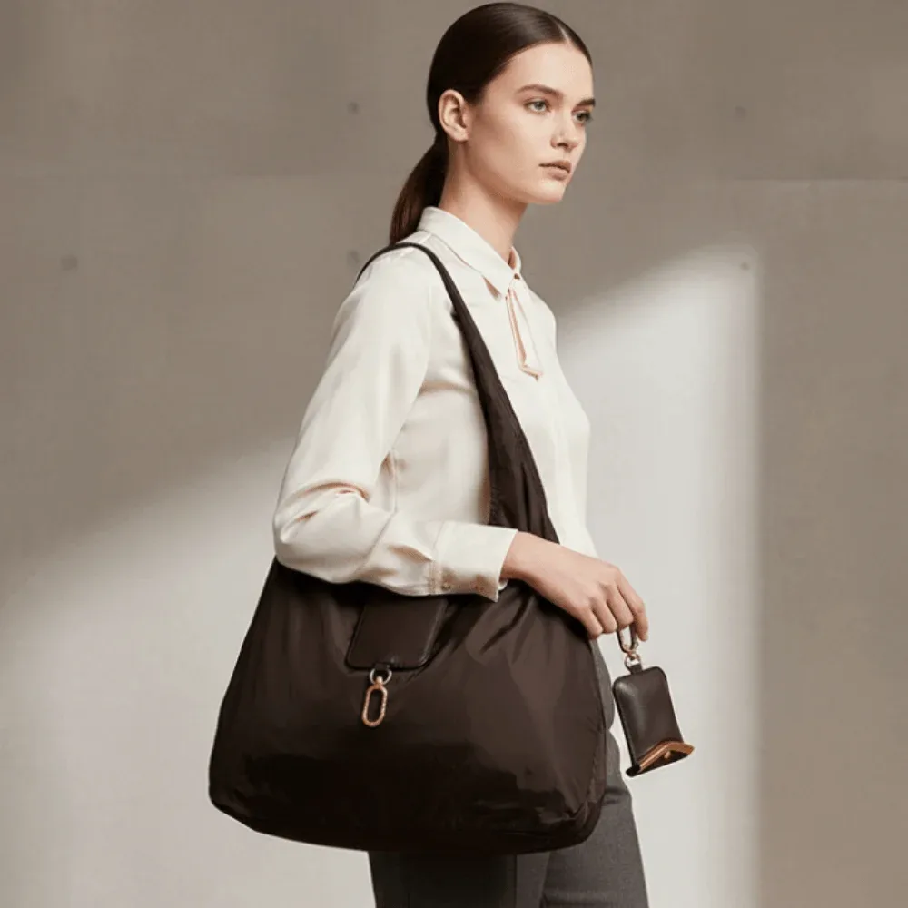 sac fourre-tout porte-clés couleur unie, mini sac de shopping pliable résistant aux déchirures, étui en similicuir à pliage rapide, pochette 2-en-1 pour breloques de sac