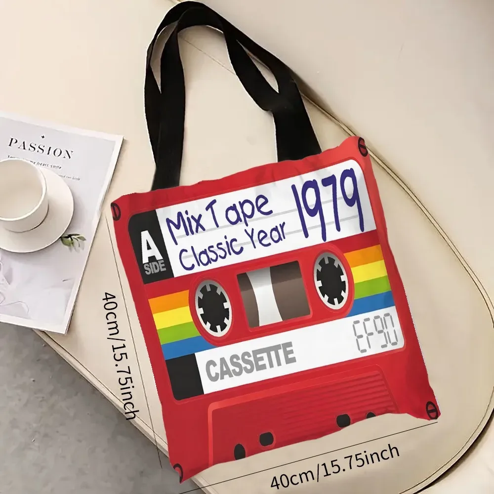 sac à main rétro style mixte vintage cassette ruban design épaule pliable sac à provisions voyage rangement sac fourre-tout pochette rouge