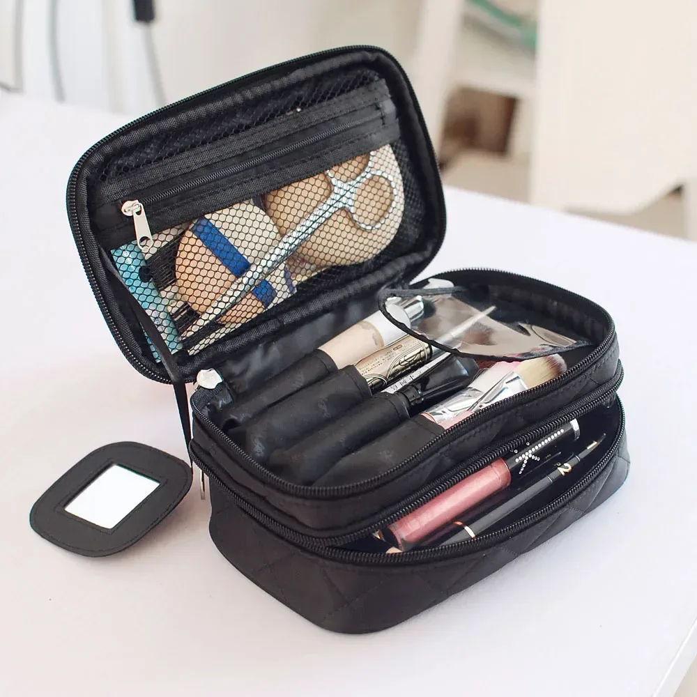 Sac à cosmétiques pour femmes, sac de maquillage imperméable à double couche, organisateur d'accessoires de voyage, trousse de toilette multifonction de grande capacité