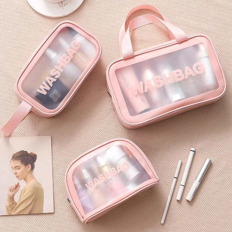 nouvel ensemble de trousses de maquillage transparentes, organiseur de toilette, trousse de toilette pour femmes, pochette de toilette portable, sac de cosmétiques essentiels pour les voyages