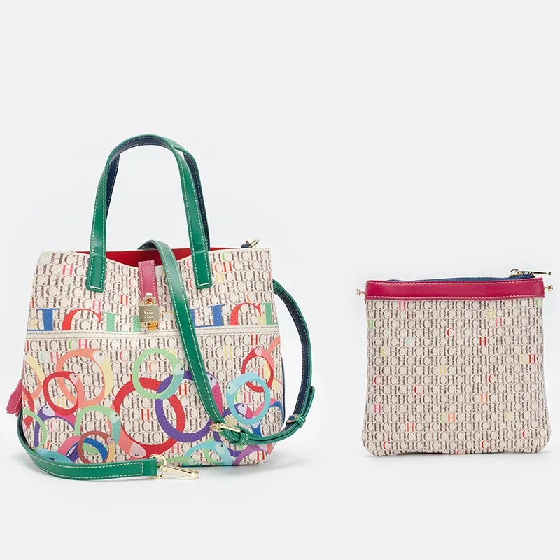 ch sac seau pour femme, ensemble de 2 pièces, sac bandoulière à imprimé floral, sac à main de luxe de créateur avec mini pochette pour usage quotidien