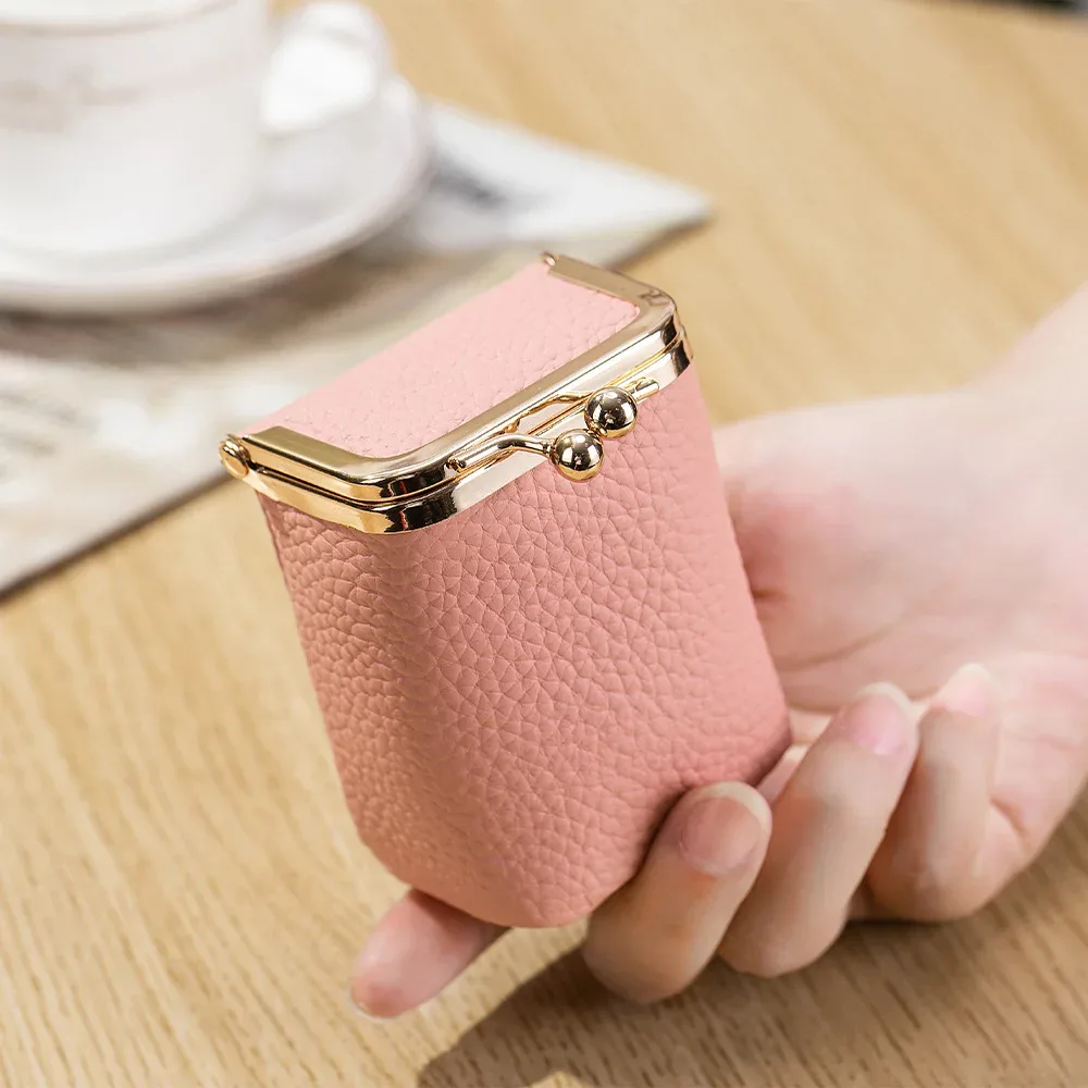 Nouveaux portefeuilles en cuir véritable, porte-monnaie de marque Kiss Lock, petit sac d'argent en cuir de vache souple, pochette de maquillage mignonne, étui organisateur de rouge à lèvres