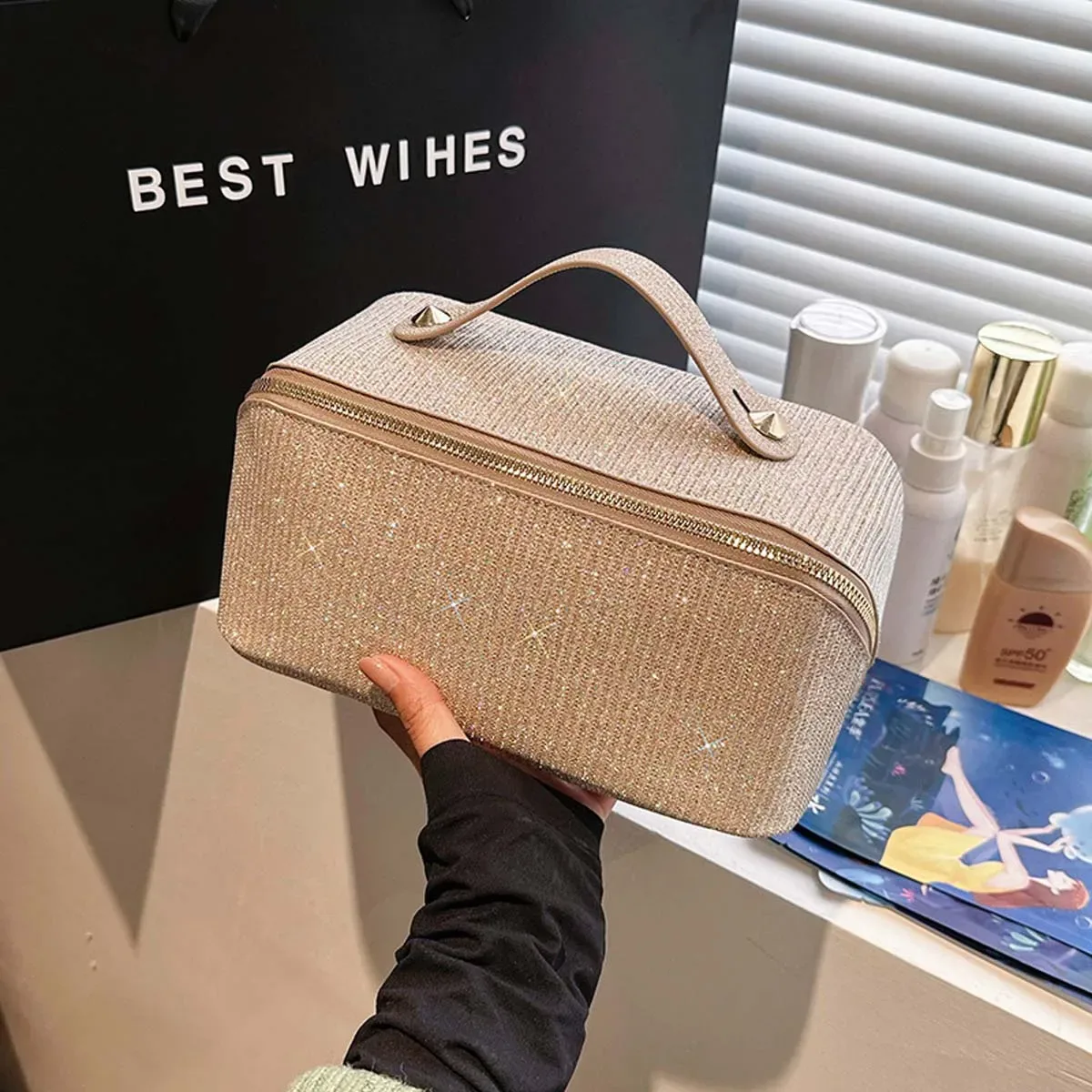 sacs à cosmétiques imperméables, nouveau sac de rangement pour flash fin de grande capacité, conçu pour les déplacements et les voyages, articles de toilette en cuir pu, vente en gros