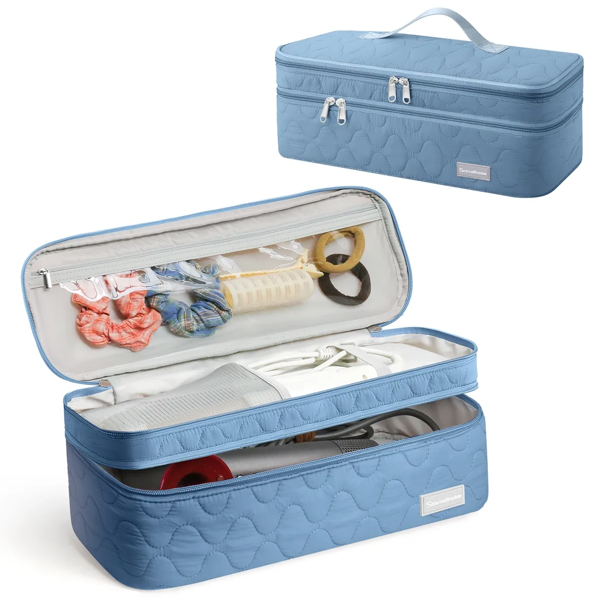 étui pour sèche-cheveux, sac de rangement portable pour outils de coiffure, boîte organisatrice double couche pour fer à boucler, pince et brosse, étui de transport
