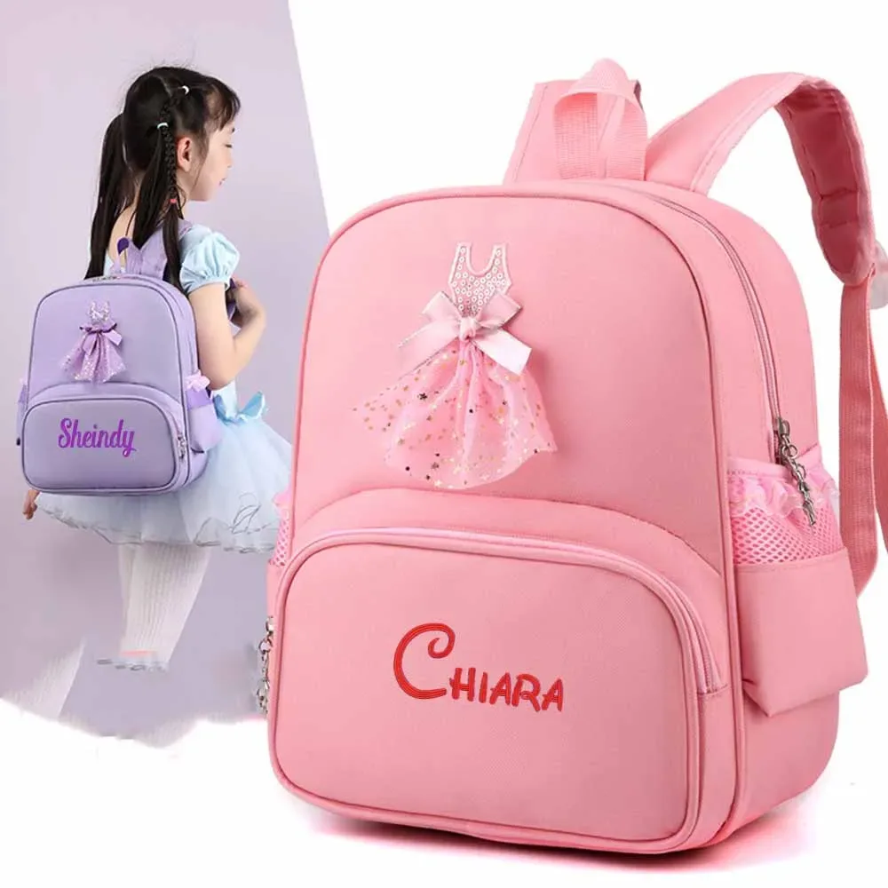 sac à dos de danse personnalisé style robe de princesse, sac à dos léger brodé en dentelle rose, sac de danse pour enfants de maternelle avec nom