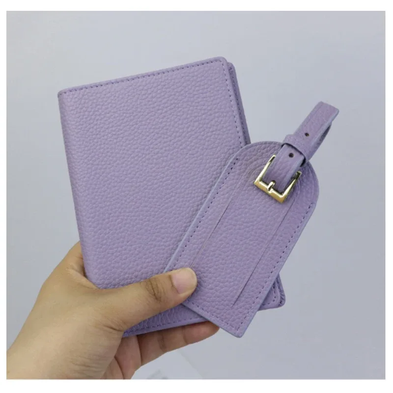 pebble style top layer of cowhide simple portable passport holder travel passport clip anti loss luggage tag gift box packaging