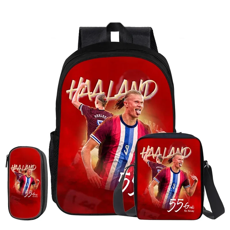 haaland – ensemble de 3 sacs à dos, sac à bandoulière, sacs à crayons, sac à livres, sac à dos de star du football, mochila, cartable de sport, cadeau pour enfants
