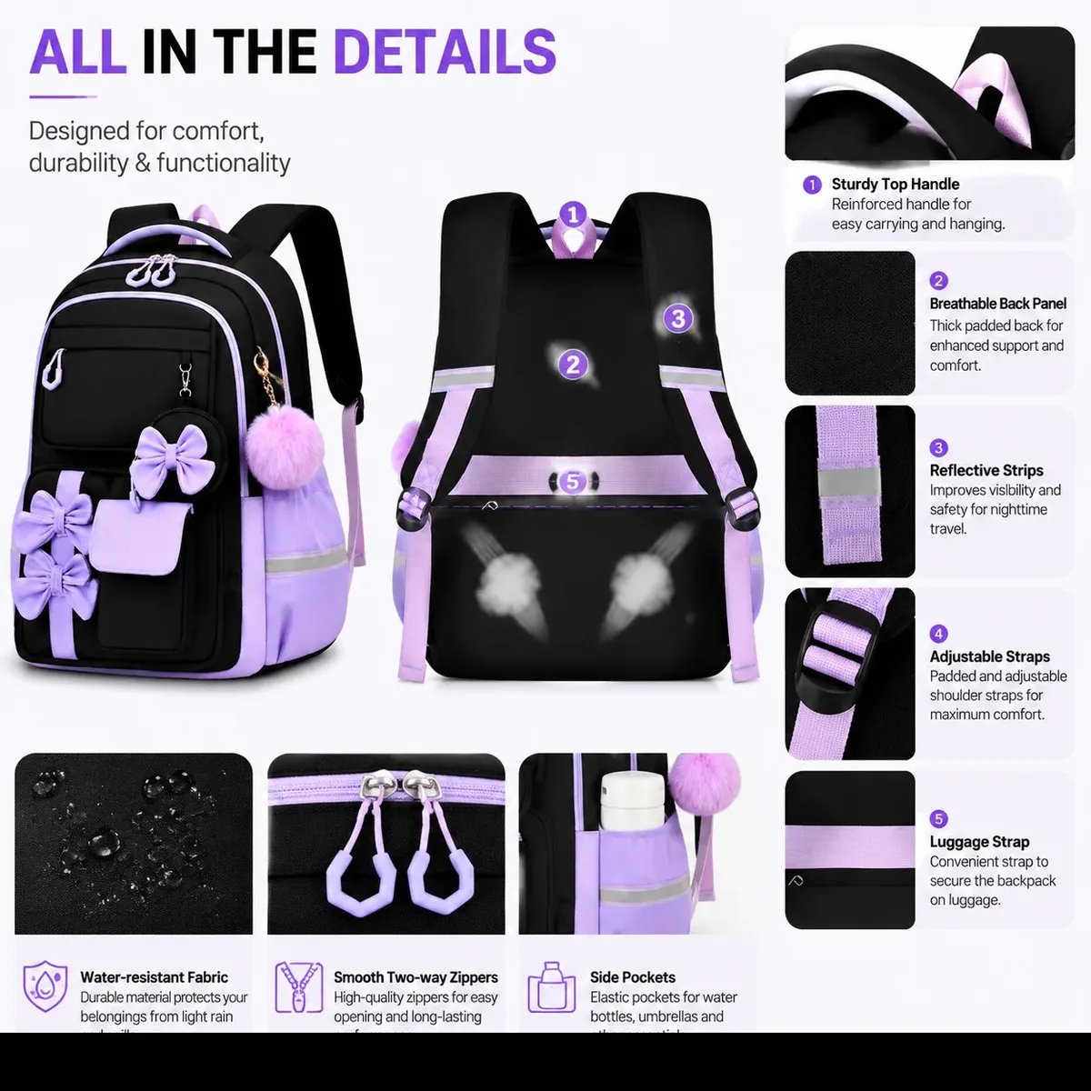 ensemble de trousse à crayons, sac à déjeuner isotherme résistant à l'usure, sac à dos grande capacité, ensemble de sacs d'école grande capacité pour adolescentes