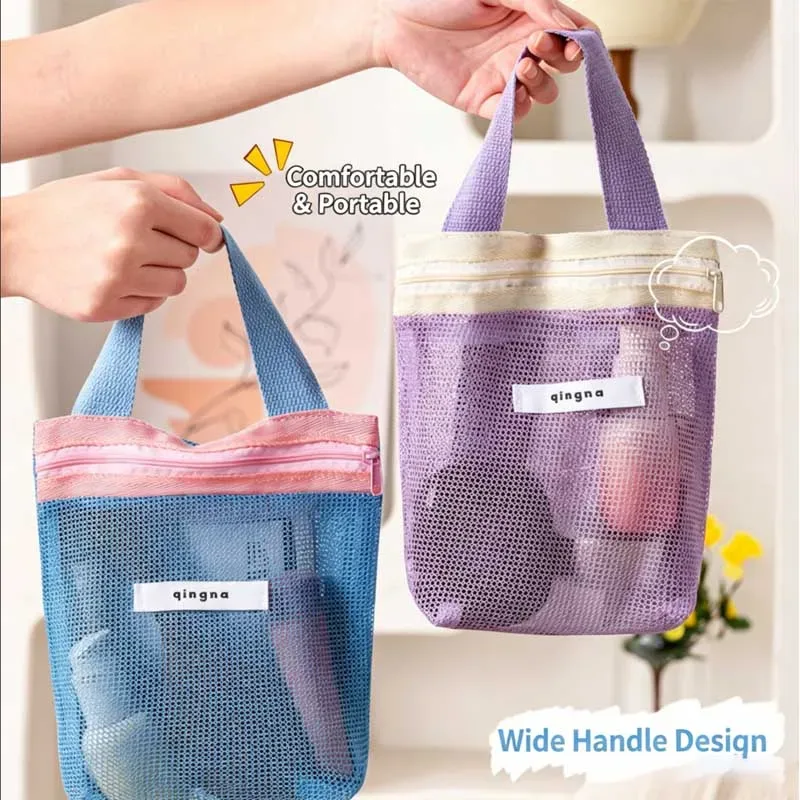 sac à cosmétiques portable en maille multicolore, pochette de rangement transparente pour voyage