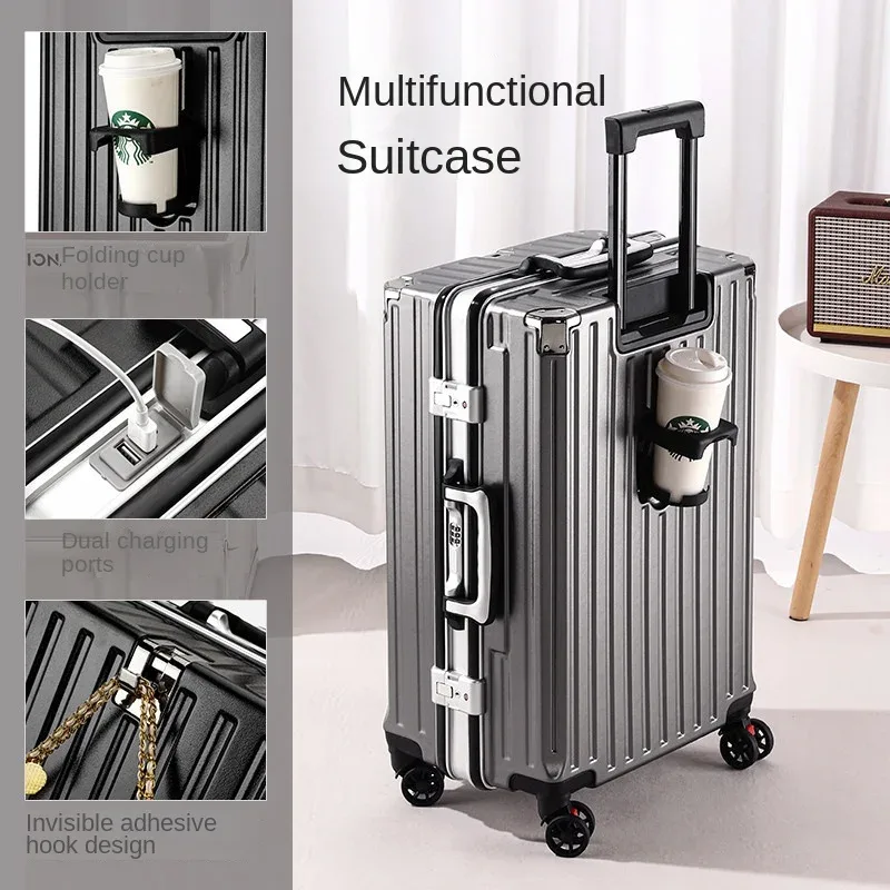 valise à roulettes 20 26 30 pouces avec cadre en aluminium, roues silencieuses, unisexe, grande capacité, valise à roulettes avec serrure à code