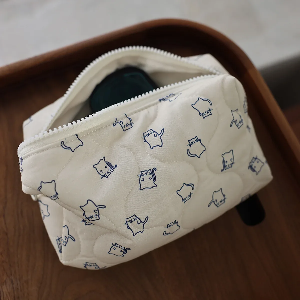 sac de rangement mignon en tissu pour chaton peint à la main, trousse de toilette portable de voyage, trousse de maquillage pour femme