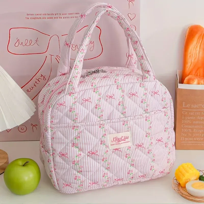 grande capacité - sac fourre-tout imprimé de jolies fleurs, fraises et cerises, pour garder les repas au chaud et au froid (non en contact avec les aliments)
