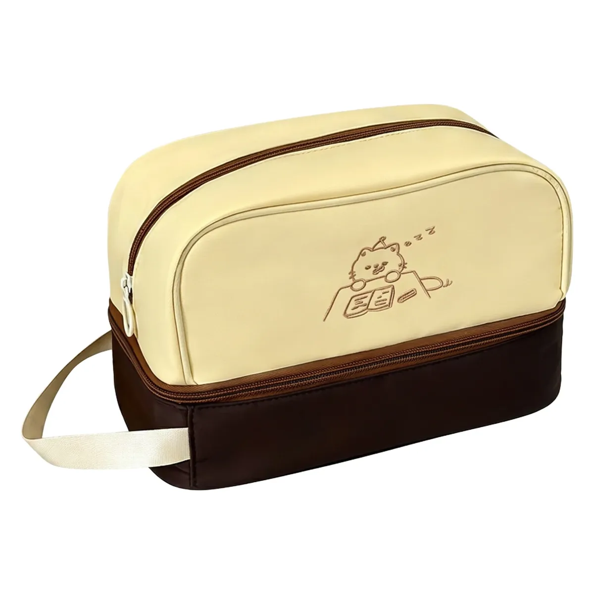 trousse de maquillage imperméable grande capacité double couche avec broderie chat pour voyage, articles de toilette, cadeau pour dortoir