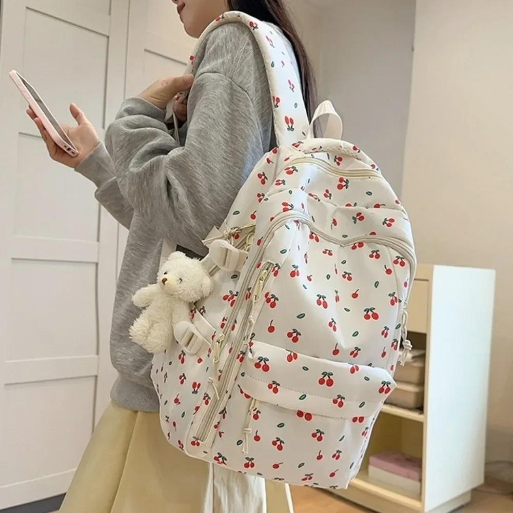 sac à dos à imprimé floral de grande capacité, multi-compartiments, multi-poches, motif nœud, sac d'école imperméable, sac à dos épaissi pour voyage