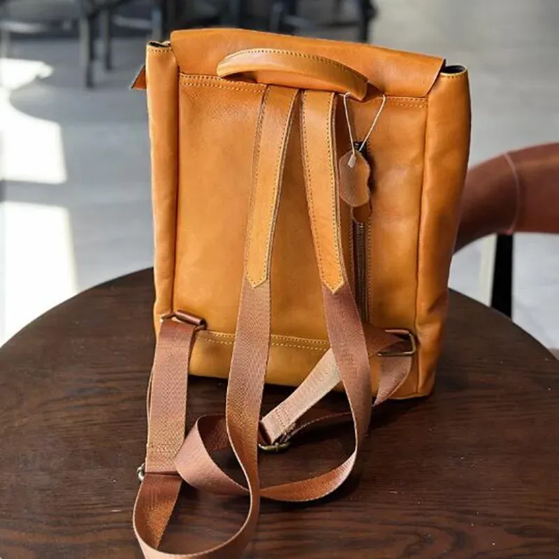 sac à dos femme en cuir grande capacité, nouveau style japonais vintage, en cuir de vachette tanné végétal, style académie