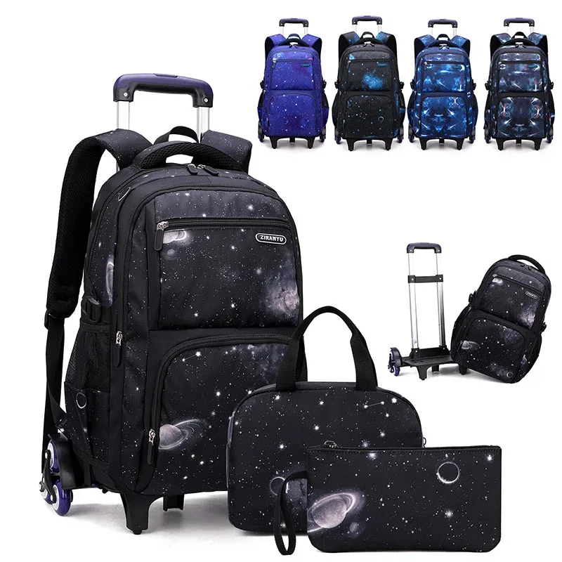 avec boîte à déjeuner chariot sacs d'école sac à dos roulant pour garçons sac à roulettes bagage à main pour enfants sac de lycée primaire
