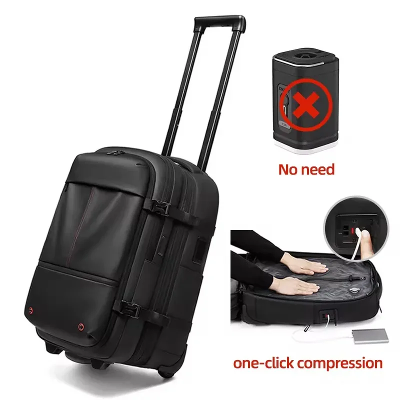 sac à dos roulant pour ordinateur portable 17 pouces, résistant à l'eau, grande capacité 36-55l, bagage de voyage, sac à dos à roulettes pour hommes et femmes