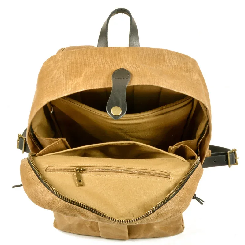 sac à dos vintage européen et américain, sac à dos de voyage grande capacité pour l'extérieur, toile cirée résistante à l'eau combinée à du nylon