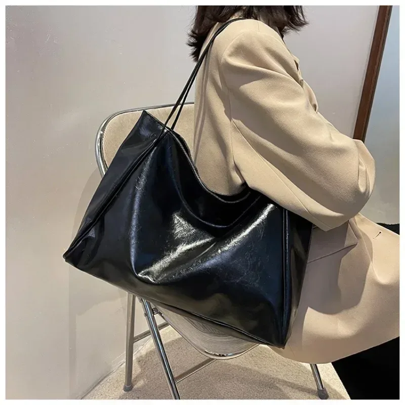 sac fourre-tout pour femme, pochette sous le bras tendance, grande capacité, sac à bandoulière en cuir pu souple, sac rétro à porter en travers du corps, sacs seau décontractés et portables