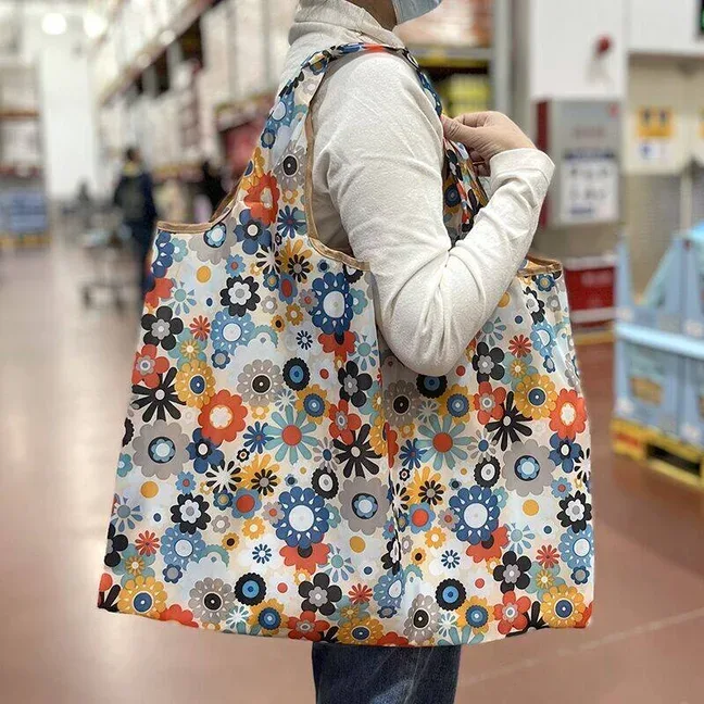 sac d'épicerie pliable en nylon de grande capacité, sac fourre-tout de style japonais, portable, réutilisable, écologique, sac à main imperméable