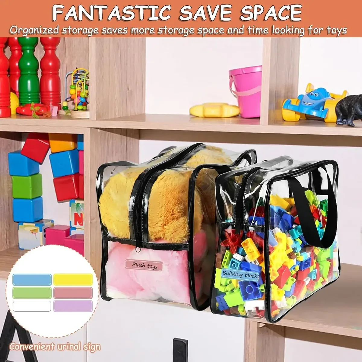 sacs de rangement de jouets transparents, sacs d'organisation de jouets en pvc transparent avec fermeture éclair, pochette de rangement de jouets étanche
