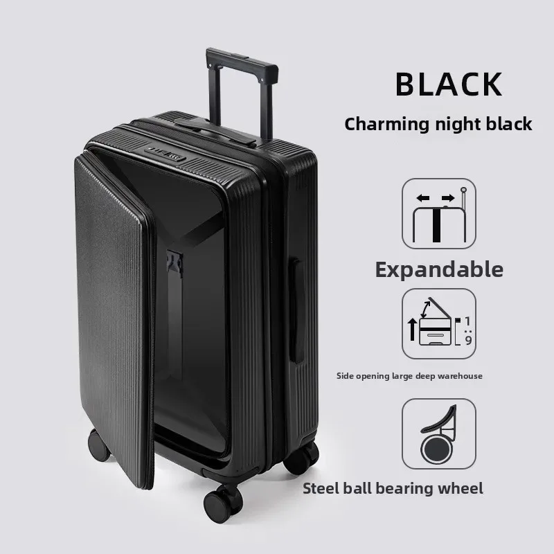 klqdzms 20 "22" 24 "26" 28 pouces bagages de voyage abs + boîtier d'embarquement pc extensible ouverture avant boîtier de chariot pour ordinateur portable valise de cabine