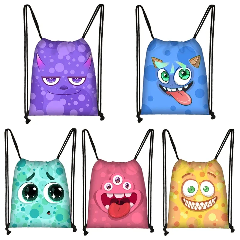 Sac à dos avec imprimé visage de monstre amusant pour femmes et hommes, sac à cordon Kawaii, sac à dos de sport en plein air, sacs de rangement pour adolescents, sac à livres de voyage
