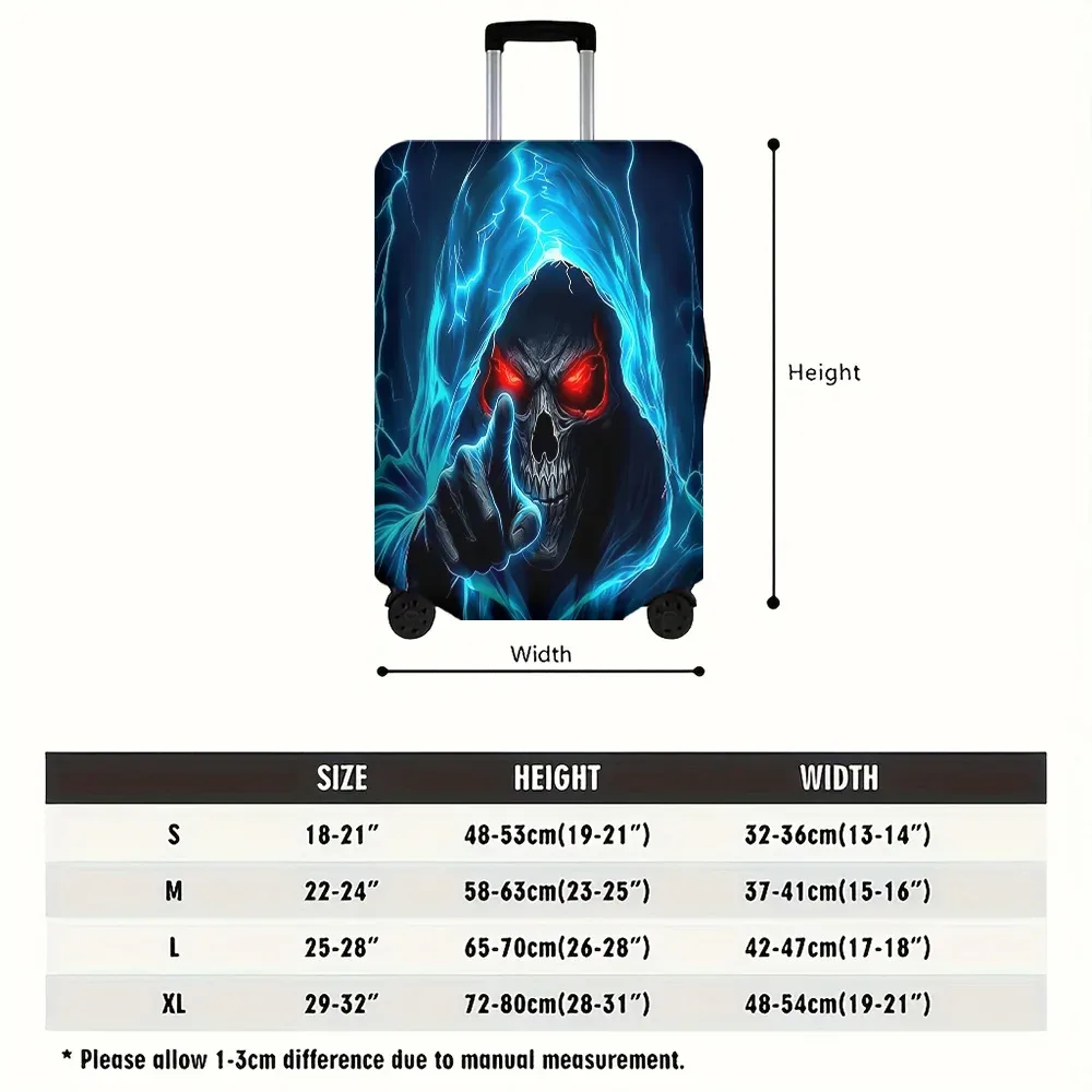 1 housse de bagage bleue avec imprimé crâne éclair. convient aux valises de 18 à 32 pouces ; protège efficacement vos bagages.
