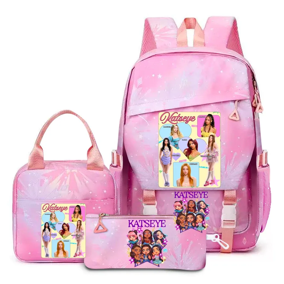 katseye musique sacs à dos 3 pièces ensembles femmes hommes lycée sacs toile kawaii adolescents sac à dos pour ordinateur portable dessin animé livre sacs yk2