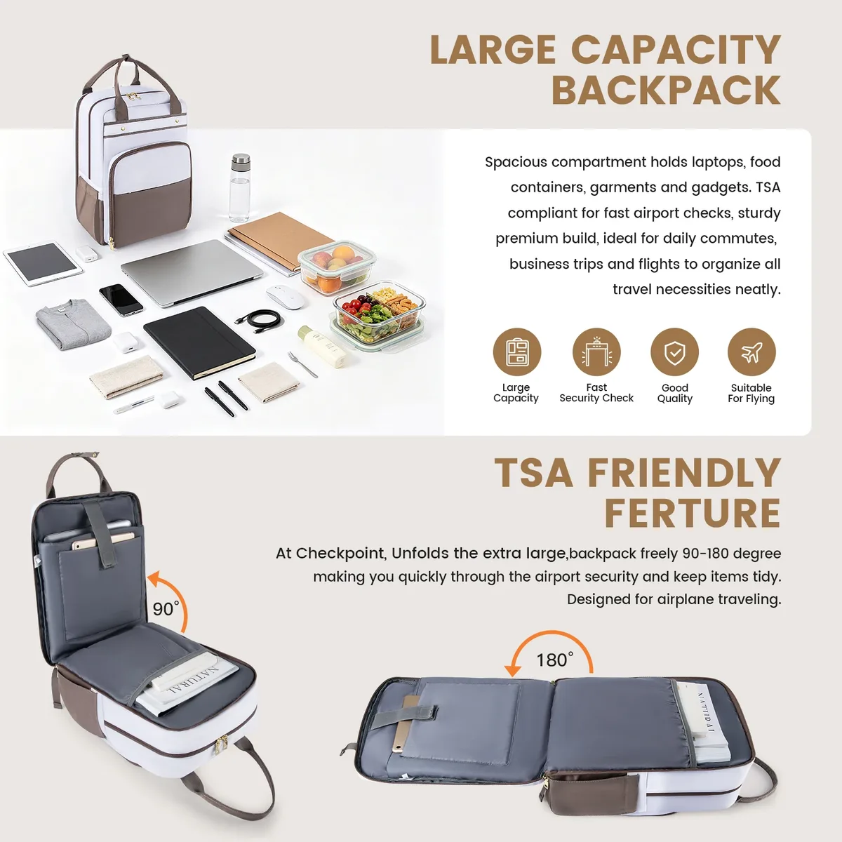 sac à dos repas avec pochette accordéon pour documents, sacoche d'ordinateur portable pour trajets professionnels, sac à dos isotherme pour pique-nique et camping en extérieur