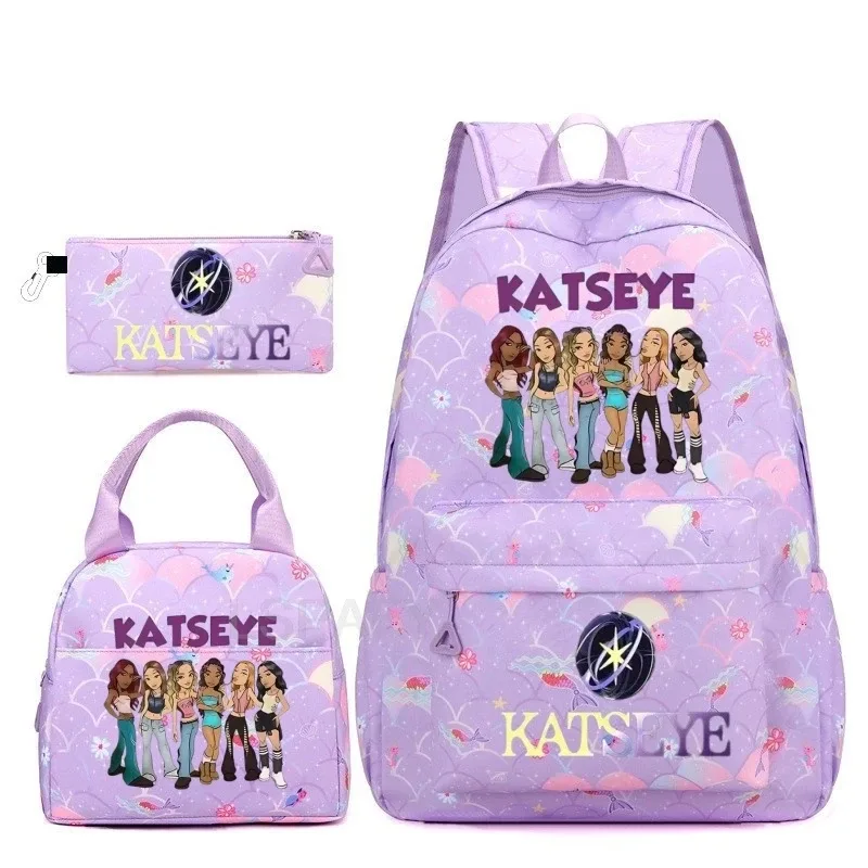 sac à dos amusant katseye, imperméable, grande capacité, pour ordinateur portable, sac d'école, pour femmes et hommes, motif dessin animé, sac de voyage, ensemble de 3 pièces.